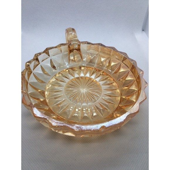 Vtg Carnival Pressed Glass Round Candy Dish Starburst Peach Jeannette Indiana - Picture 5 of 8